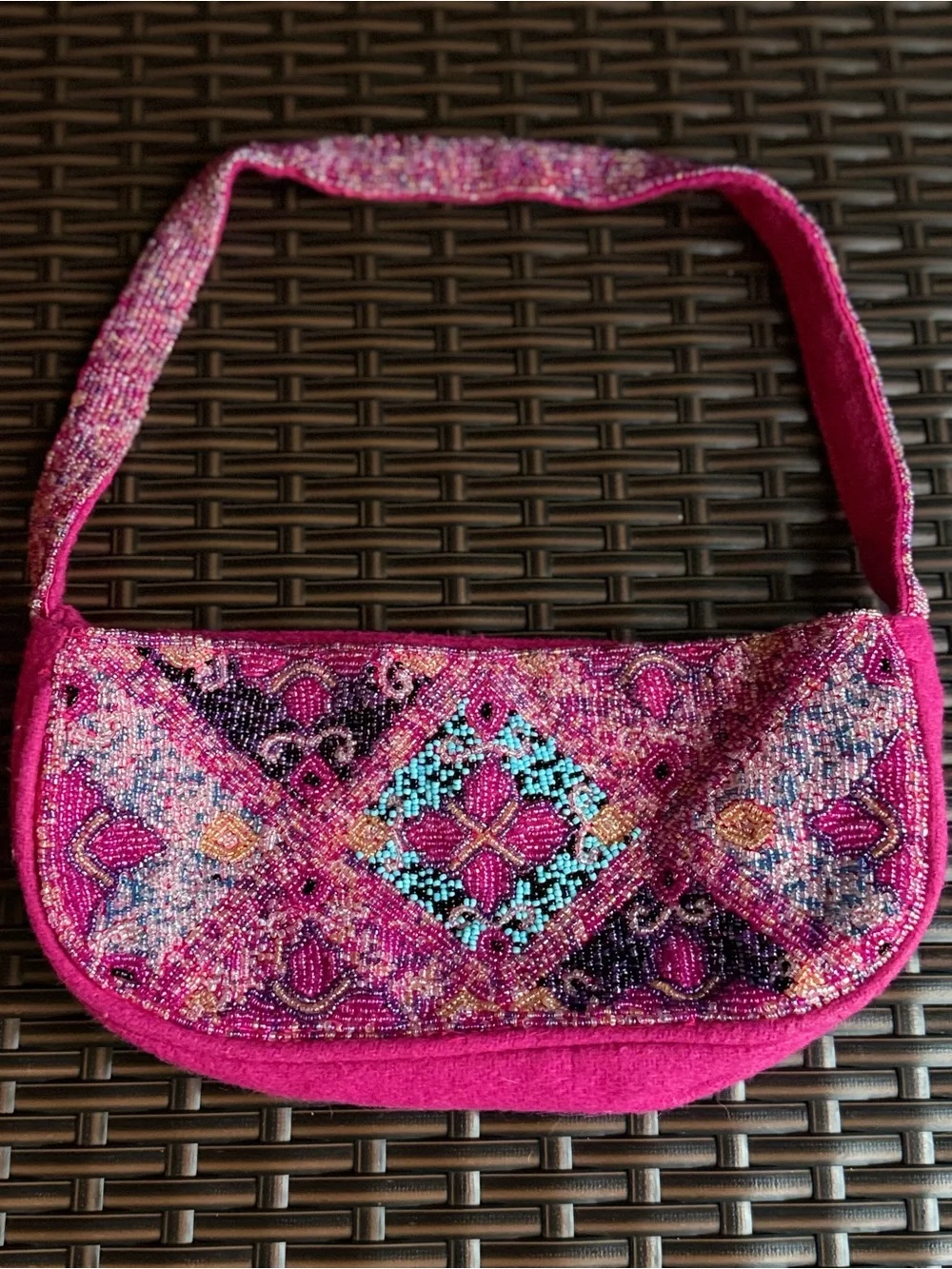 Alexia Crawford Pink Beaded Velvet Shoulder Bag Y2K Party Purse